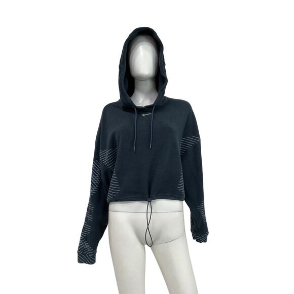 Nike Pro Therma-Fit Adv Blue Polyester Cropped Fleece Hoodie Size M - Picture 1 of 4